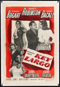 1h1155 KEY LARGO linen 1sh 1948 Humphrey Bogart, Lauren Bacall, Edward G. Robinson, Huston, rare!