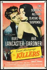 1h1158 KILLERS linen 1sh R1956 Burt Lancaster & sexy Ava Gardner, better art than first release!