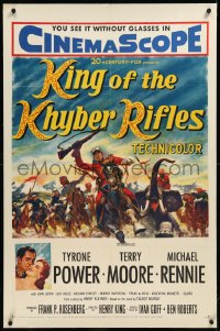 1h1160 KING OF THE KHYBER RIFLES linen 1sh 1954 artwork of British soldier Tyrone Power on horseback!