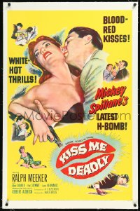 1h1166 KISS ME DEADLY linen 1sh 1955 Mickey Spillane, Robert Aldrich, Ralph Meeker as Mike Hammer