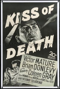 1h1167 KISS OF DEATH linen 1sh 1947 wonderful intentional black & white classic film noir image, rare!