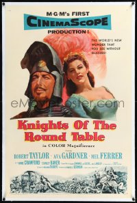 1h1168 KNIGHTS OF THE ROUND TABLE linen 1sh 1954 Robert Taylor as Lancelot, Ava Gardner as Guinevere!
