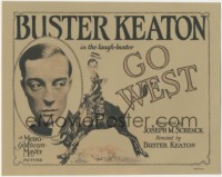 1h0303 GO WEST TC 1926 great art of Buster Keaton riding a bull + c/u photo portrait, ultra rare!