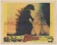 1h0320 GODZILLA LC #8 1956 great c/u of Gojira destroying power lines, rubbery monster classic!