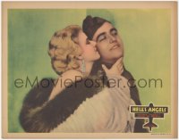 1h0322 HELL'S ANGELS LC 1930 great close up of Jean Harlow in jewels & fur kissing James Hall!