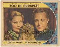 1h0341 ZOO IN BUDAPEST LC 1933 great close portrait of Loretta Young & Gene Raymond w/ cheetah cub!
