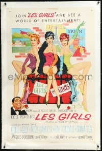 1h1172 LES GIRLS linen 1sh 1957 Fernie art of Gene Kelly + sexy Mitzi Gaynor, Kay Kendall & Taina Elg!