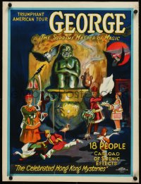 1h0651 GEORGE THE SUPREME MASTER OF MAGIC linen 20x27 magic poster 1920s Hong Kong Mysteries, rare!