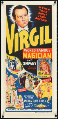 1h0652 VIRGIL WORLD FAMOUS MAGICIAN linen 14x30 Australian magic poster 1950s direct from America, rare!