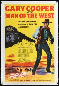 1h1198 MAN OF THE WEST linen 1sh 1958 Gary Cooper is the man of soft word, notched gun & fast draw!