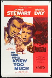 1h1201 MAN WHO KNEW TOO MUCH linen 1sh 1956 James Stewart & Doris Day, directed by Alfred Hitchcock!