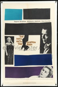 1h1202 MAN WITH THE GOLDEN ARM linen 1sh 1956 Frank Sinatra is hooked, classic Saul Bass art & design!