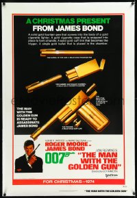 1h1203 MAN WITH THE GOLDEN GUN linen teaser 1sh 1974 a Christmas present from James Bond, Robert McGinnis!