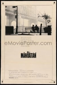 1h1205 MANHATTAN linen style B 1sh 1979 classic image of Woody Allen & Diane Keaton by bridge!