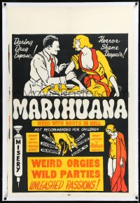 1h1206 MARIHUANA linen 1sh 1930s Dwain Esper drug expose, weed with roots in Hell, weird orgies!