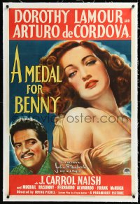 1h1210 MEDAL FOR BENNY linen 1sh 1945 John Steinbeck, sexy art of Dorothy Lamour, Arturo de Cordova!
