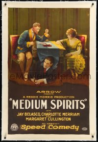 1h1211 MEDIUM SPIRITS linen 1sh 1921 art of man hiding under fortune teller's table, ultra rare!