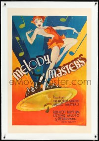 1h1212 MELODY MASTERS linen 1sh 1933 Vitaphone short subject, great deco art of sexy dancer & band!