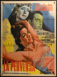 1h0345 LA PERVERSA Mexican poster 1954 incredible art of sexy Alma Rosa Aguirre in see-through top!