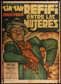 1h0349 REFIFI ENTRE LAS MUJERES Mexican poster 1958 Cabral art of Valdes as Tin-Tan, ultra rare!