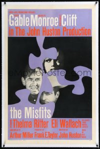 1h1220 MISFITS linen int'l 1sh 1961 completely different image of Marilyn, Gable & Clift, ultra rare!