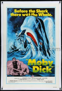 1h1222 MOBY DICK linen 1sh R1976 John Huston, Peck, before Jaws there was the whale, great art!
