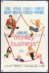 1h1225 MONKEY BUSINESS linen 1sh 1952 Cary Grant, Ginger Rogers, sexy Marilyn Monroe, Charles Coburn