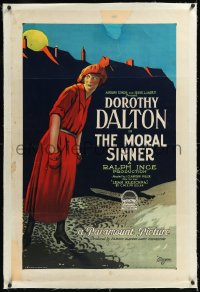 1h1230 MORAL SINNER linen style B 1sh 1925 art of reformed French thief Dorothy Dalton, ultra rare!