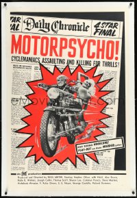 1h1232 MOTORPSYCHO linen 1sh 1965 Russ Meyer motorcycle classic, assaulting & killing for thrills!