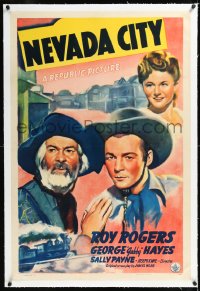 1h1242 NEVADA CITY linen 1sh 1941 art of western cowboy Roy Rogers, George Gabby Hayes, Sally Payne!