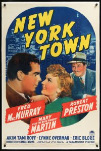 1h1245 NEW YORK TOWN linen 1sh 1941 Mary Martin, Fred MacMurray & Robert Preston + NY skyline!