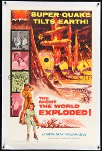 1h1249 NIGHT THE WORLD EXPLODED linen 1sh 1957 a super-quake tilts the Earth, wild disaster artwork!