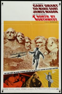 1h0279 NORTH BY NORTHWEST 1sh R1966 Cary Grant w/cropduster & Mt. Rushmore, Hitchcock shown!