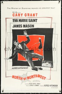 1h1252 NORTH BY NORTHWEST linen 1sh 1959 Alfred Hitchcock classic with Cary Grant & Eva Marie Saint!