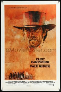 1h1262 PALE RIDER linen int'l 1sh 1985 close-up art of cowboy Clint Eastwood by C. Michael Dudash!