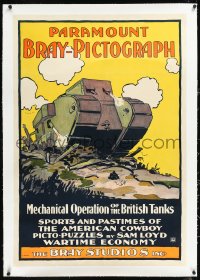 1h1264 PARAMOUNT BRAY-PICTOGRAPH linen 1sh 1917 Mechanical Operation of the British Tanks, very rare!
