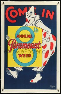 1h1266 PARAMOUNT WEEK linen 1sh 1925 8th event for theaters showing Paramount films, clown art, rare!