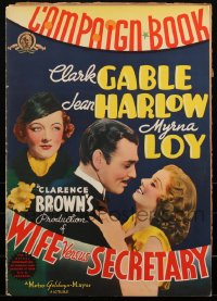 1h0227 WIFE VERSUS SECRETARY pressbook 1936 Myrna Loy watches Clark Gable and Jean Harlow, rare!