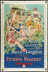 1h0411 PICKING PEACHES 1sh 1924 art of Harry Langdon & sexy ladies in his first movie, ultra rare!
