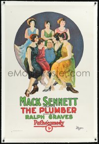 1h1277 PLUMBER linen 1sh 1925 Ralph Graves surrounded by beautiful women, Mack Sennett, ultra rare!