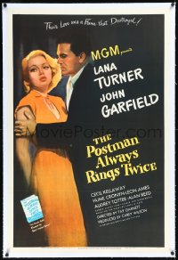 1h1279 POSTMAN ALWAYS RINGS TWICE linen 1sh 1946 great close up of John Garfield & sexy Lana Turner!