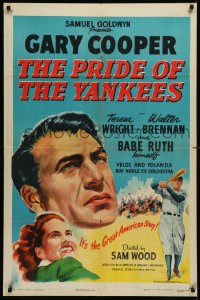 1h0280 PRIDE OF THE YANKEES 1sh R1949 Gary Cooper as Lou Gehrig, Babe Ruth himself in uniform!