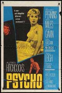 1h0281 PSYCHO 1sh 1960 sexy half-dressed Janet Leigh, Anthony Perkins, Alfred Hitchcock classic!