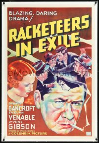 1h1285 RACKETEERS IN EXILE linen 1sh 1937 mobster George Bancroft becomes radio televangelist, rare!
