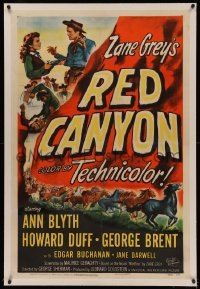 1h1295 RED CANYON linen 1sh 1949 Zane Grey, great art of Ann Blyth, Howard Duff & wild mustangs!