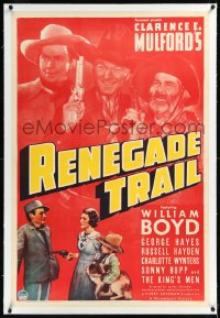 1h1298 RENEGADE TRAIL linen 1sh 1939 William Boyd as Hopalong Cassidy with bad guys & kid with dog!
