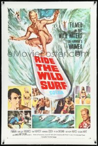 1h1305 RIDE THE WILD SURF linen 1sh 1964 Fabian, ultimate poster for surfers to display on their wall!