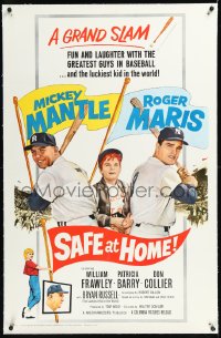 1h1315 SAFE AT HOME linen 1sh 1962 New York Yankees baseball greats Mickey Mantle & Roger Maris!
