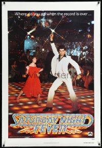 1h1321 SATURDAY NIGHT FEVER linen teaser 1sh 1977 disco dancers John Travolta & Karen Lynn Gorney!
