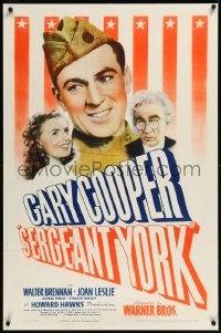 1h1329 SERGEANT YORK linen 1sh 1941 Gary Cooper as most decorated WWI soldier, Brennan, Joan Leslie